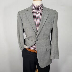 JOS A BANK Men's Sport Coat Blazer Two Button Gray Herringbone Soft Wool 40R